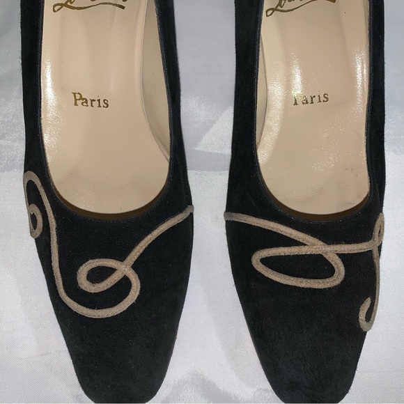 vintage CHRISTIAN LOUBOUTIN size 39.5 black suede block heel PUMPS - Picture 7 of 11
